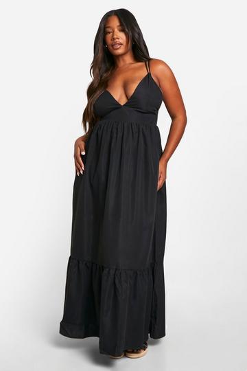 Plus Strappy Frill Hem Maxi Dress black