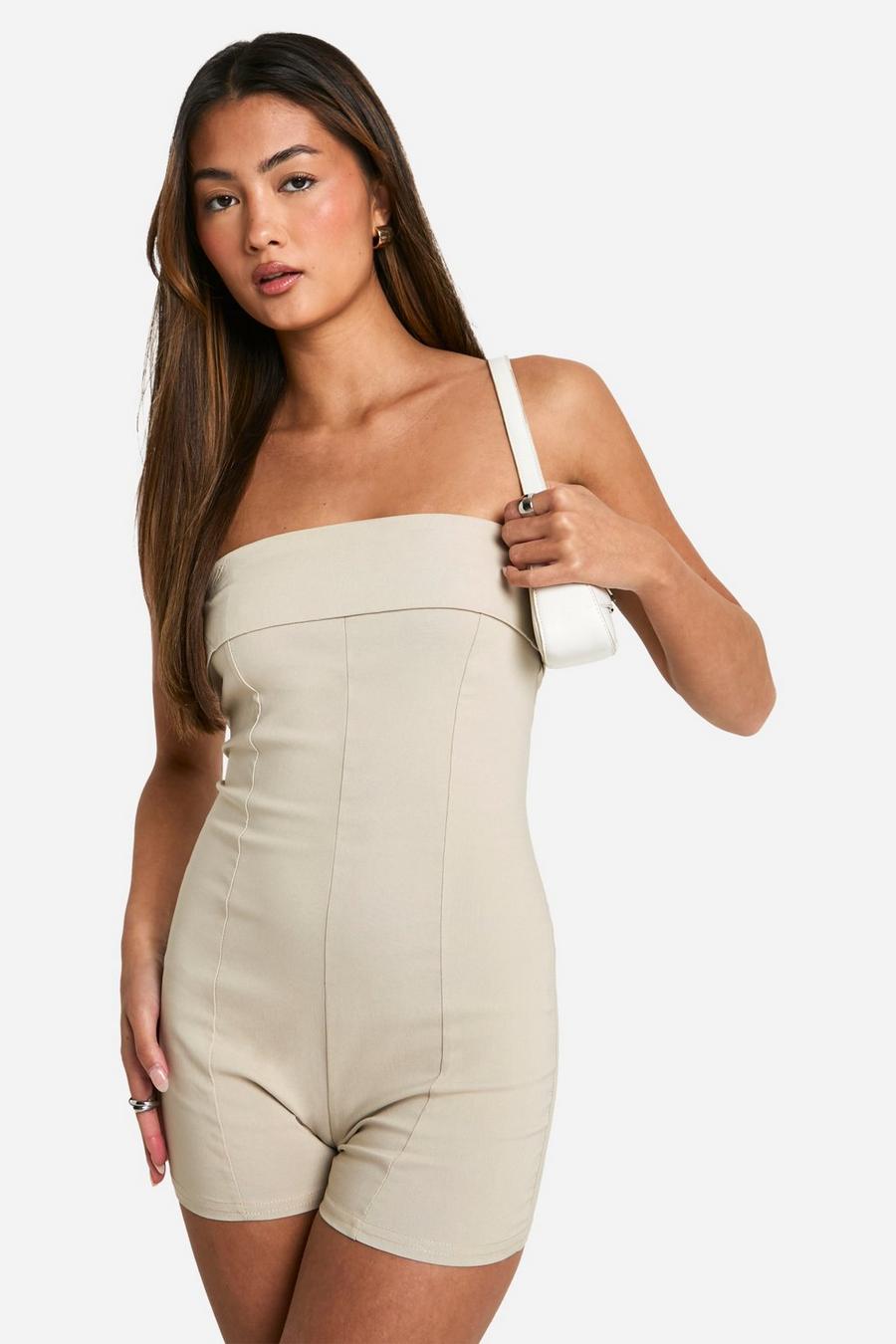 Stone Geplooide Strapless Playsuit image number 1