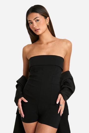 Black Bandeau Fold Over Romper