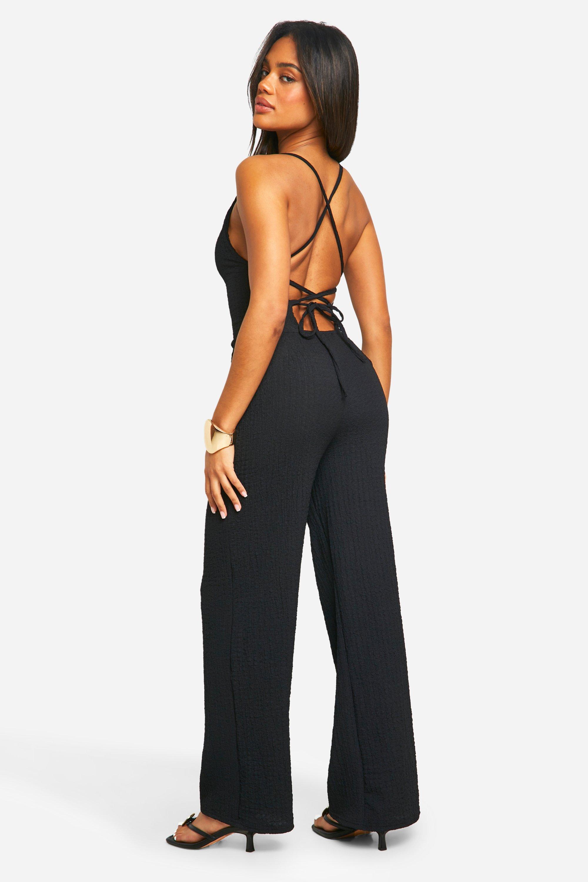 Black tie back jumpsuit on sale