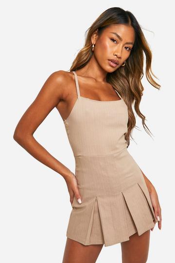 Pinstripe Tennis Skort Romper cream