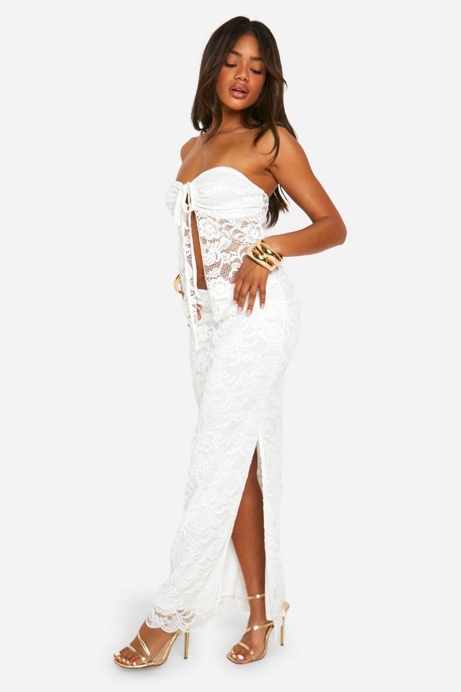 Ivory Tie Front Lace Bandeau & Maxi Skirt  image number 1