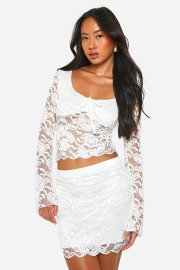 Tie Front Lace Crop & Mini Skirt ivory