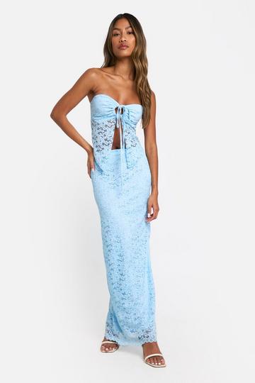 Tie Front Lace Bandeau & Maxi Skirt powder blue