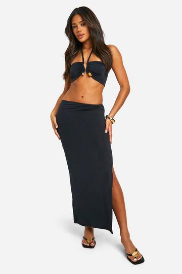 Halter Bralette & Thigh Split Maxi Skirt black