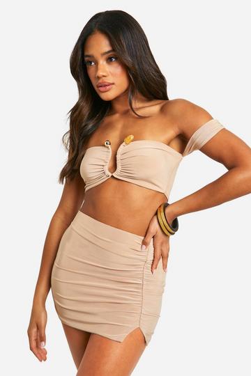 Ruched Bralette & Mini Skirt stone