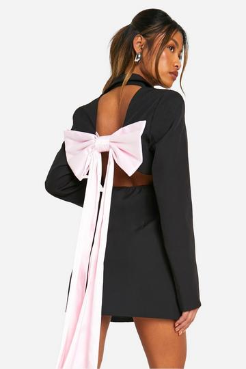 Bow Detail Open Back Blazer Dress black