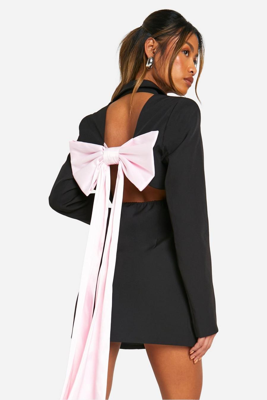 Black Bow Detail Open Back Blazer Dress