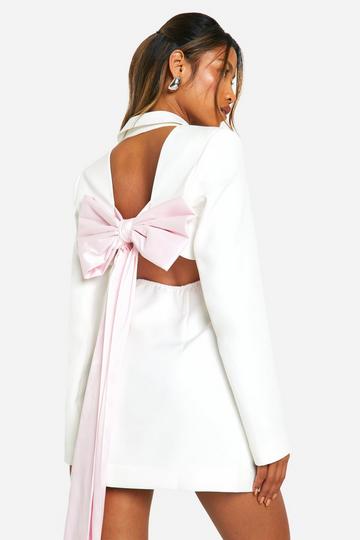 Ivory White Bow Detail Open Back Blazer Dress