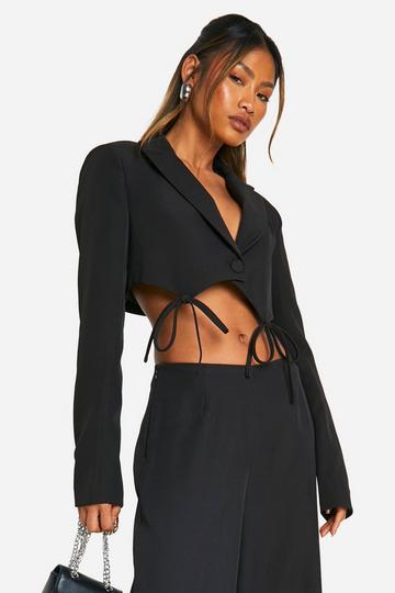 Mini Bow Tie Detail Cropped Blazer black