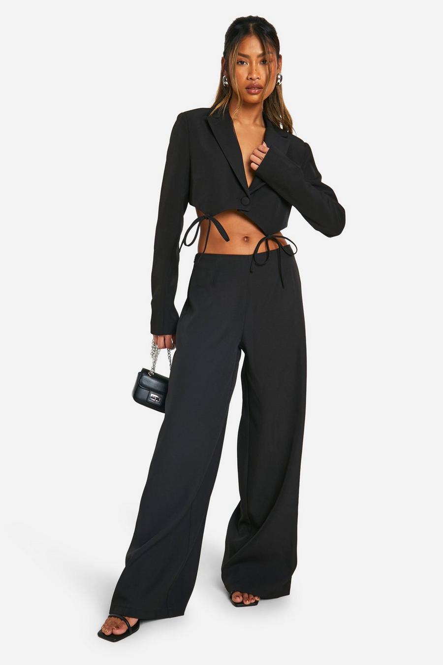 Black Wide Leg Tailored Trouser image number 1
