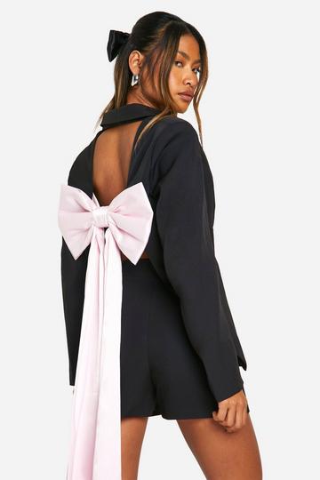 Bow Detail Open Back Blazer black