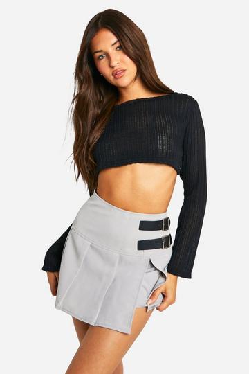 Box Pleat Buckle Detail Skort grey