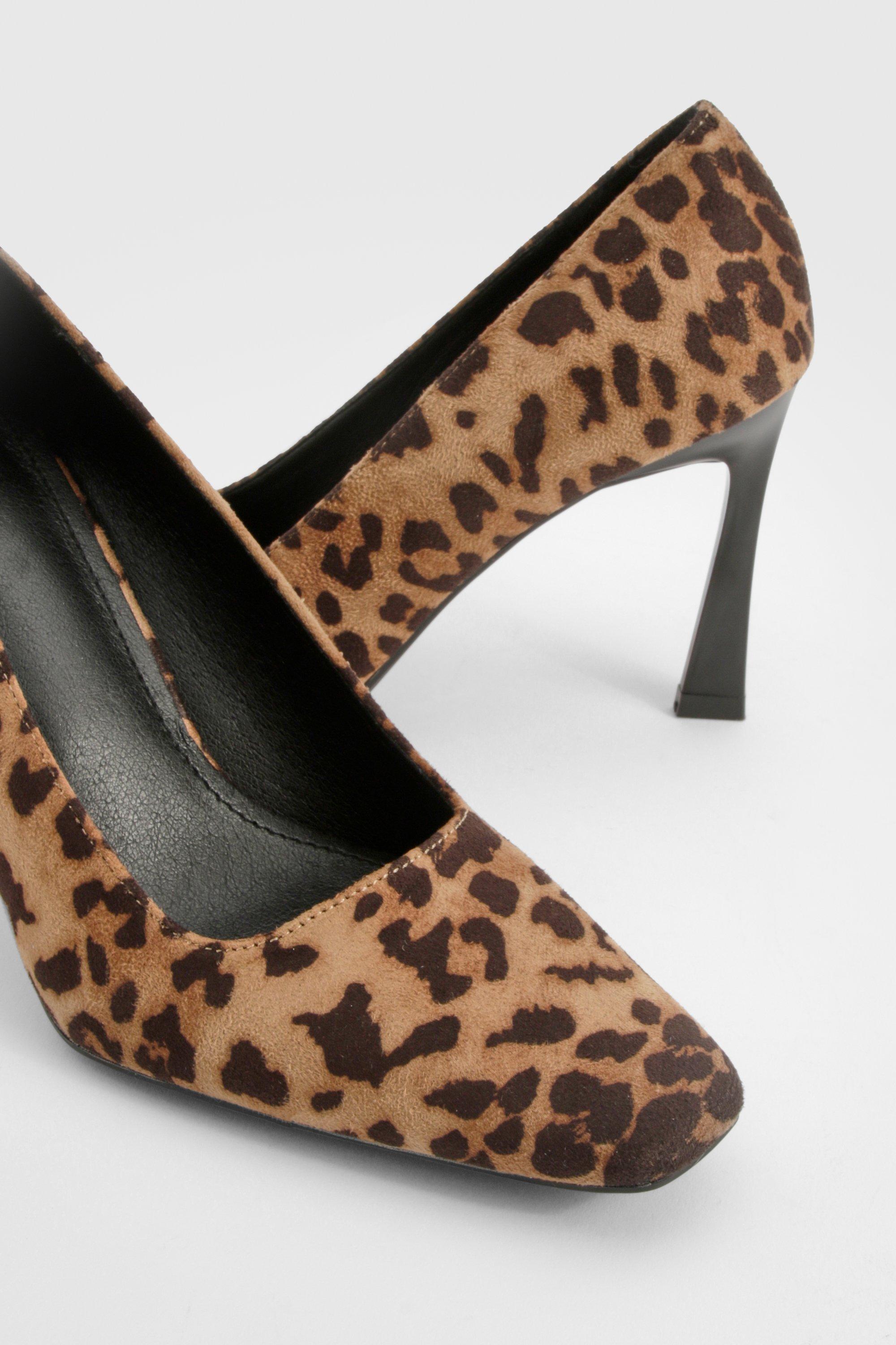 Boohoo Women s Leopard Square Heel Court Heels Multi