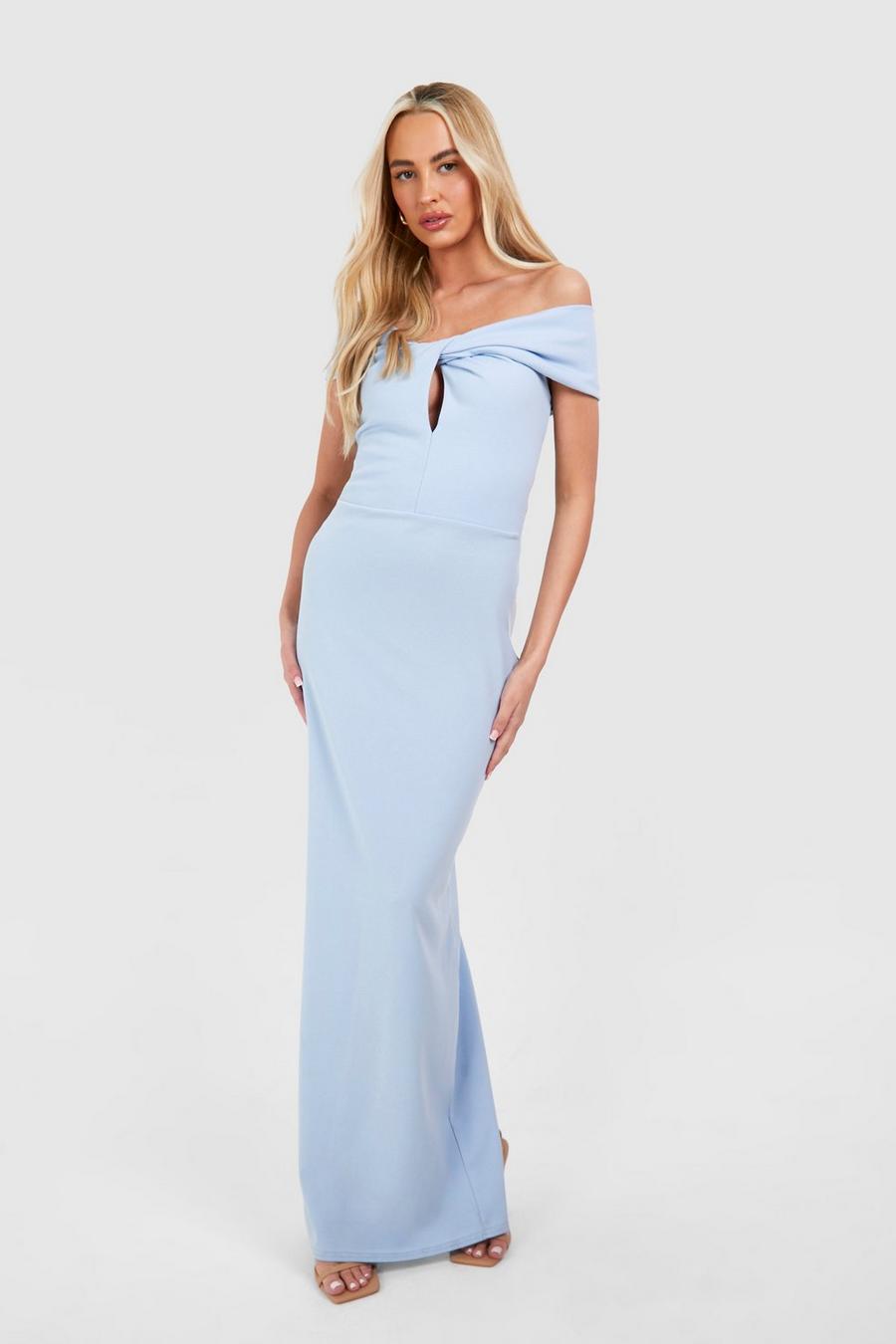 Baby blue Tall Crepe Twist Front Off The Shoulder Maxi Dress
