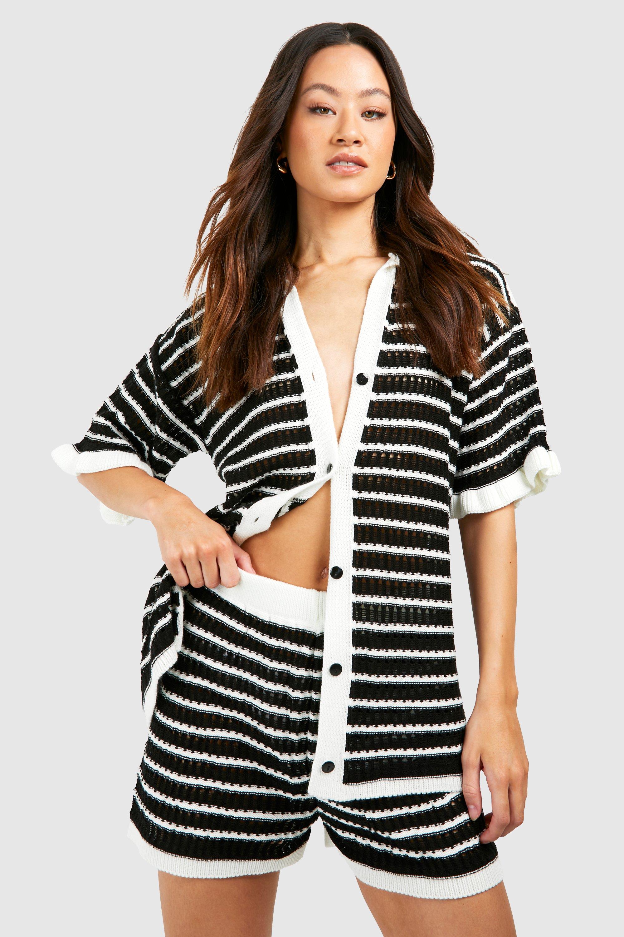 Tall Knitted Stripe Crochet Beach Shorts | boohoo