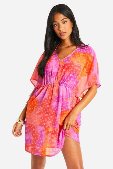 Tall Chiffon Dobby Tie Dye Kaftan pink