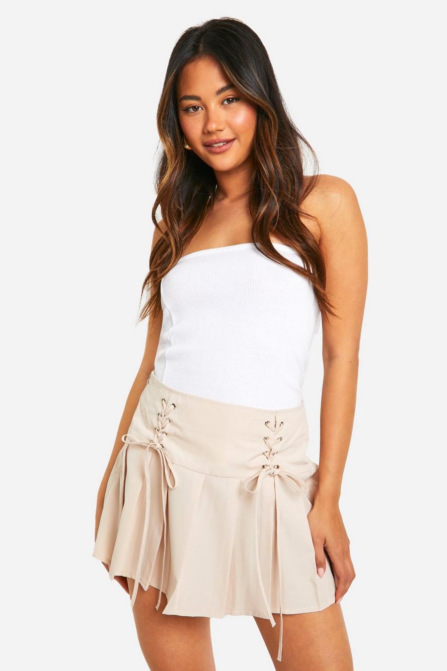 Apricot Lace Up Pleated Tennis Skirt 
