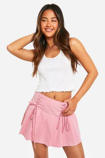 Pink Lace Up Pleated Tennis Skirt