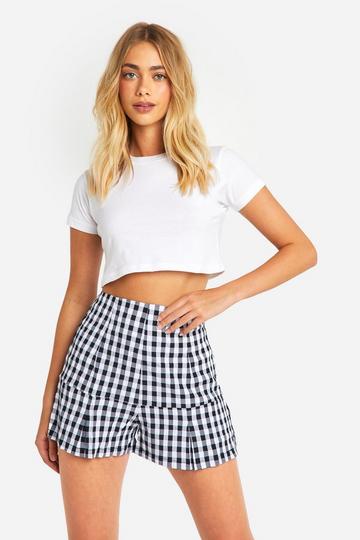 Black Crinkle Gingham Pleated Mini Skort