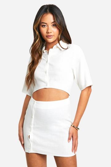 Linen Cut Out Shirt Dress cream