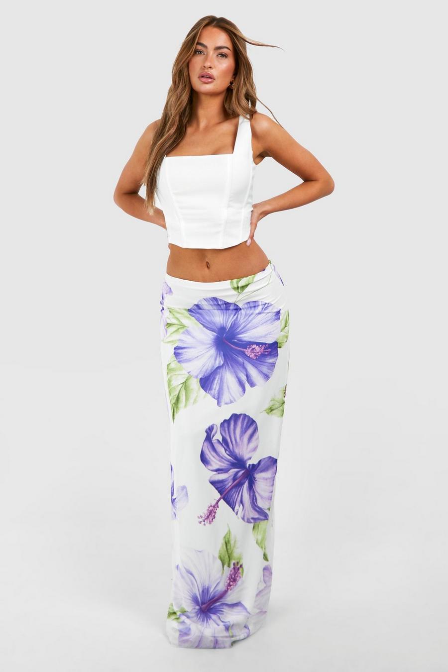 Cream Floral Maxi Skirt image number 1
