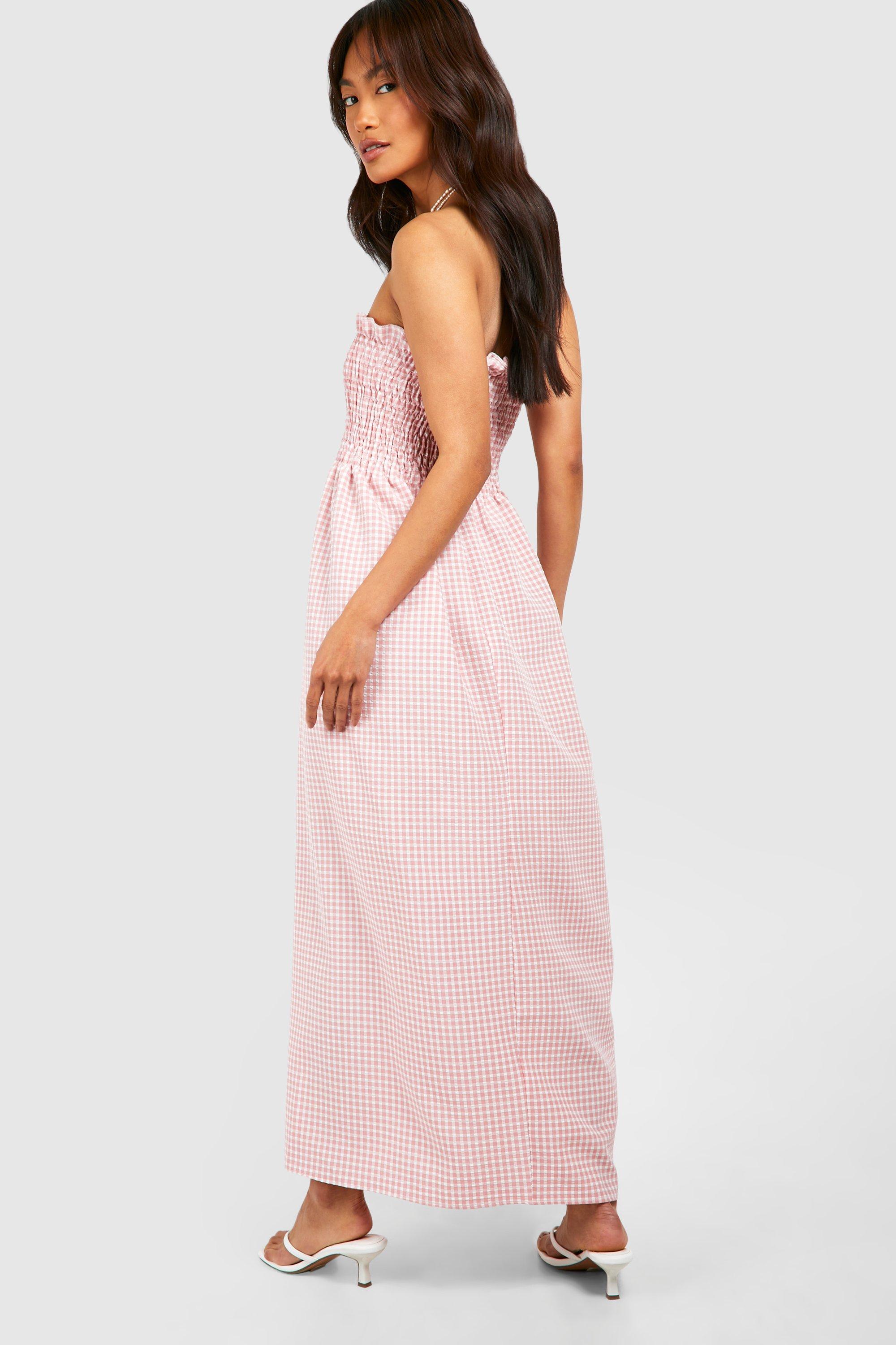 Pink gingham maxi dress store