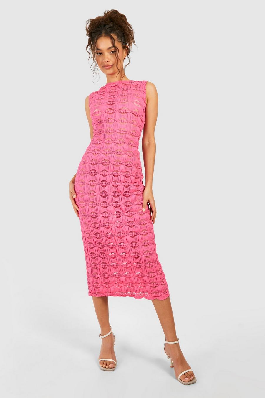 Pink Textured Low Back Maxi Dress