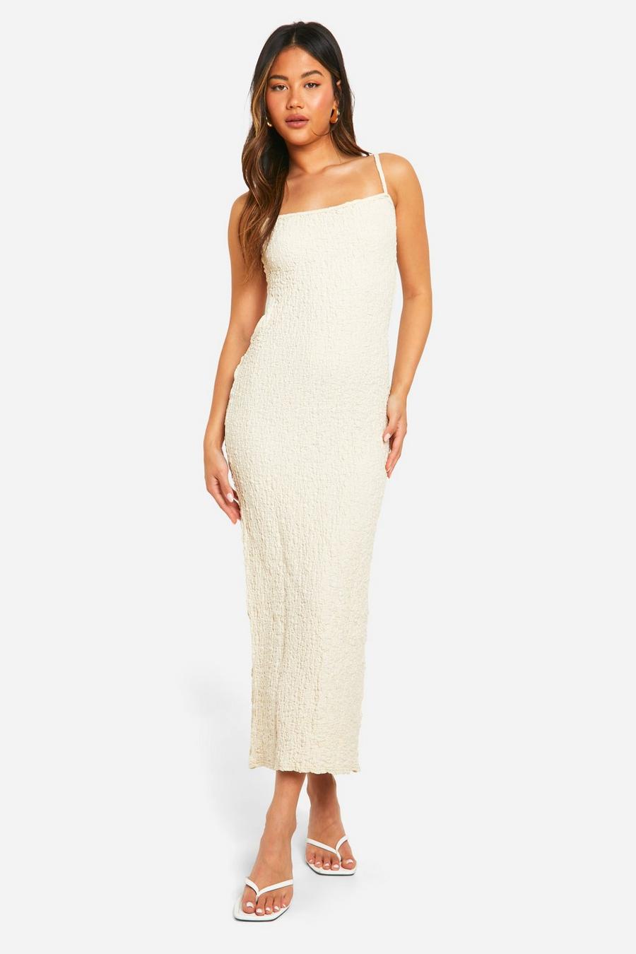 White Textured Cut Out Side Maxi Dress  image number 1