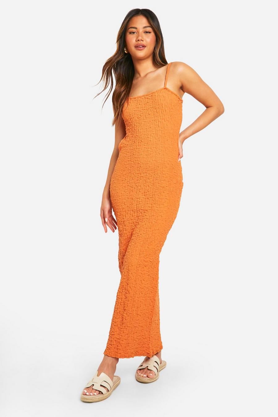 Orange Textured Cut Out Side Maxi Dress  