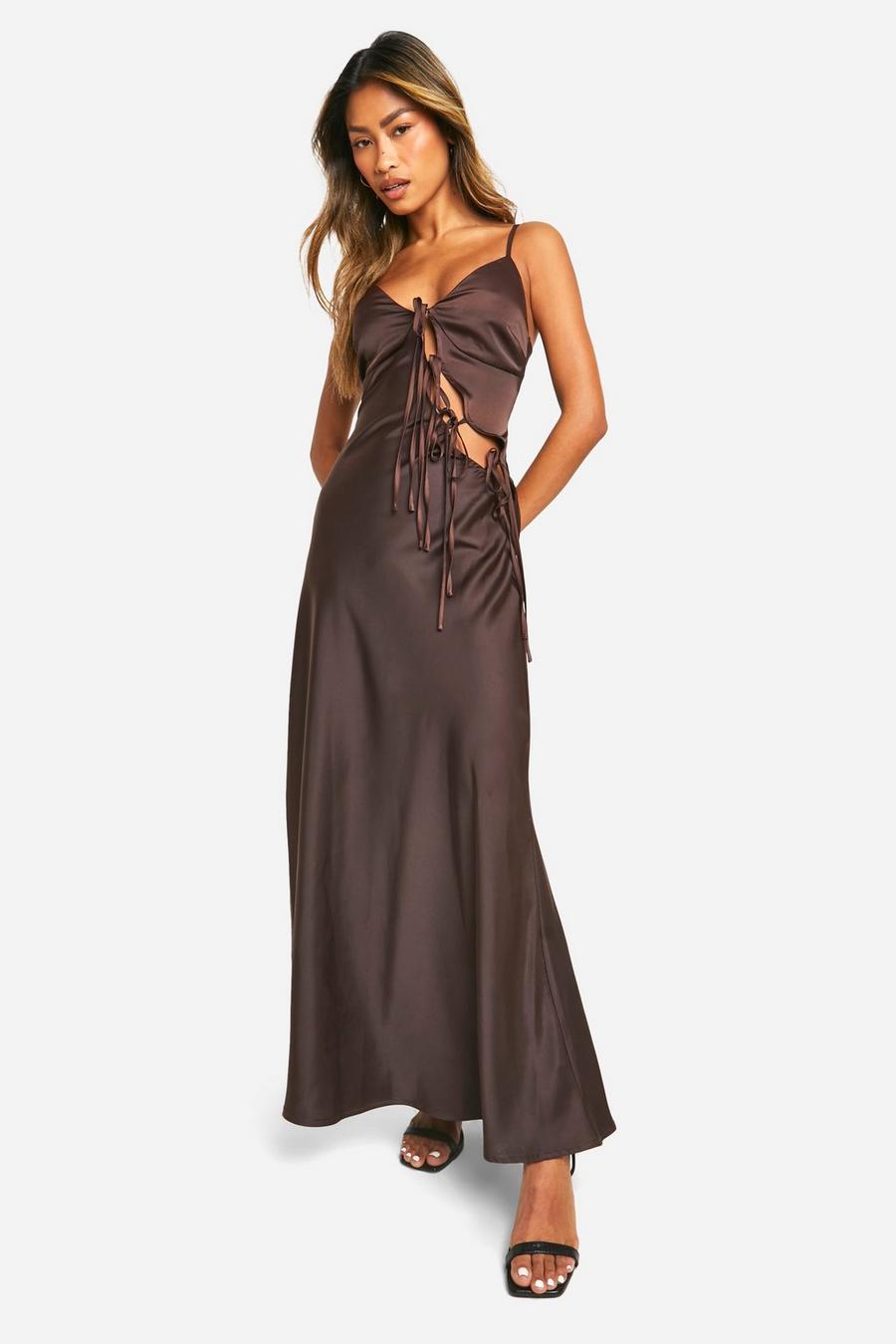 Brown Bow Detail Maxi Dress image number 1