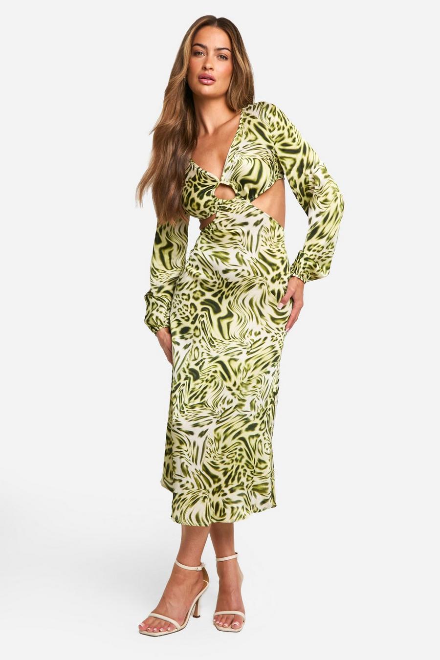 Robe longue nouée à imprimé animal, Green