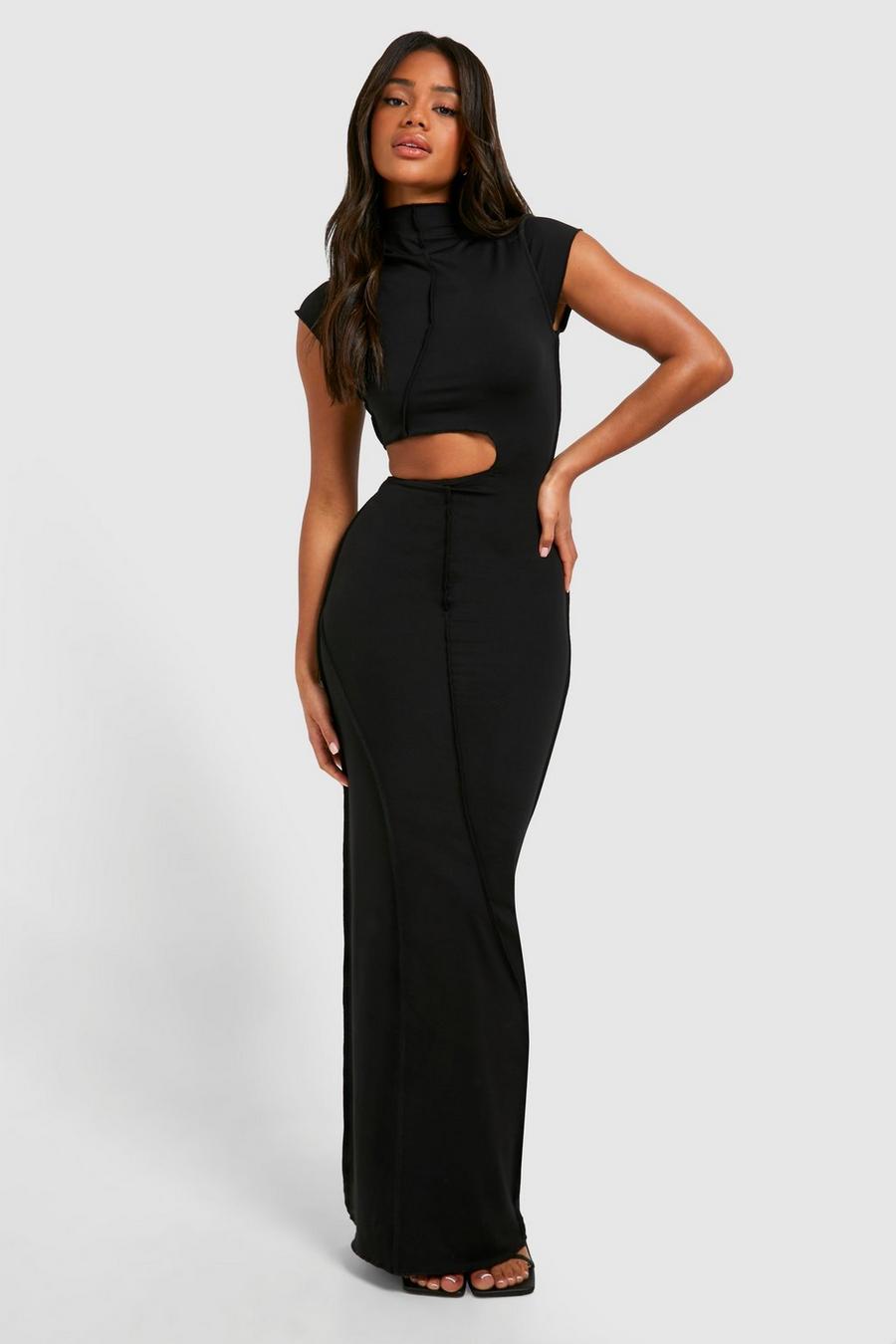 Black Exposed Seam Cut Out Maxi Dress  