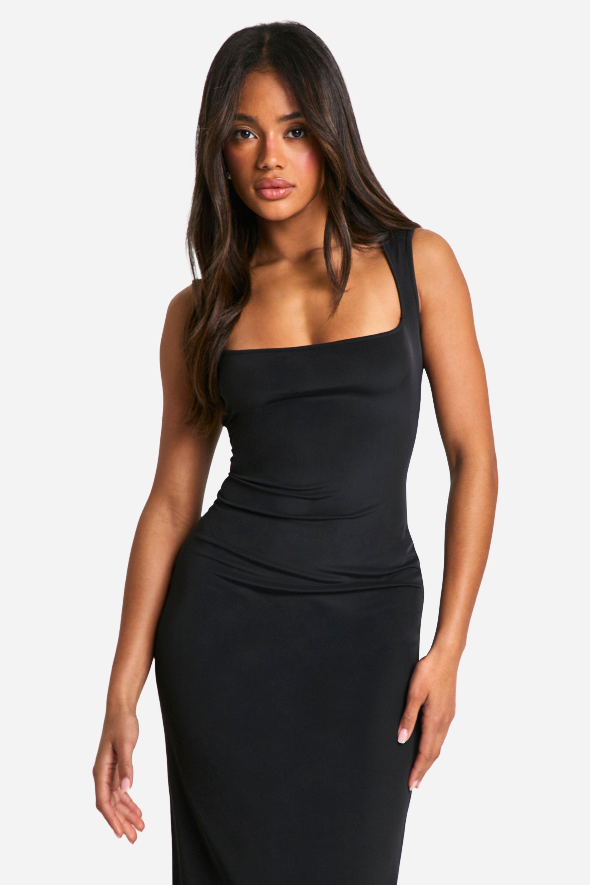 Black thick strap bodycon dress best sale