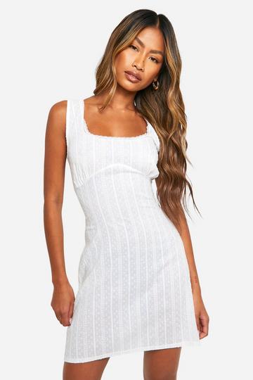 Cream White Broderie Lace Trim Mini Shift Dress