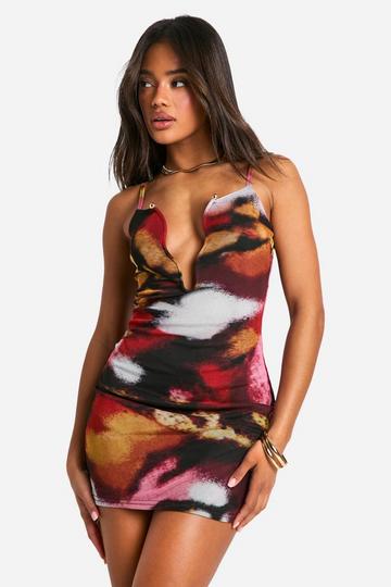 Blur Print Trim Mini Dress multi