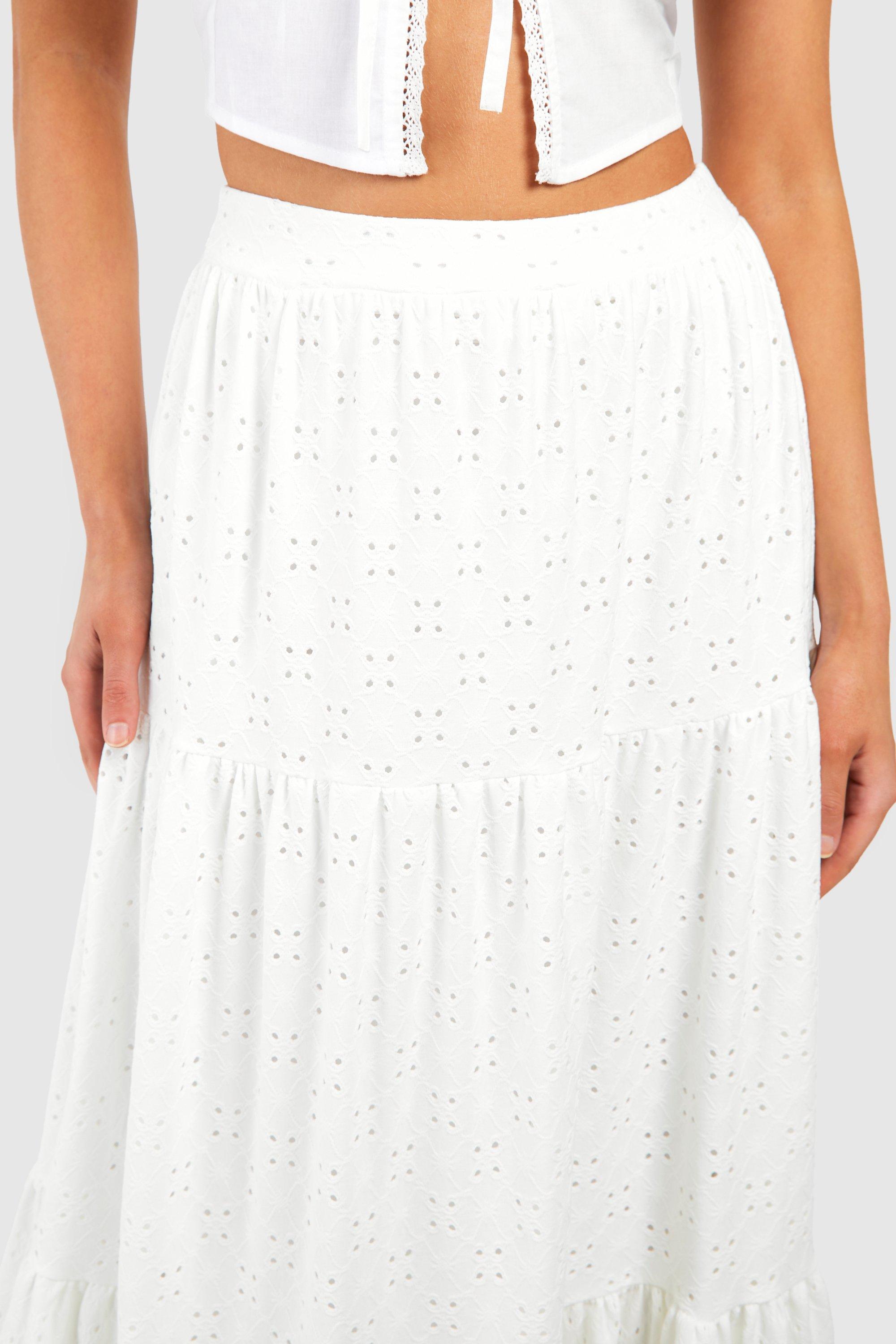 新品 白Gypsohila Broderie Skirt Broderie Layered Mini Skirt | boohoo