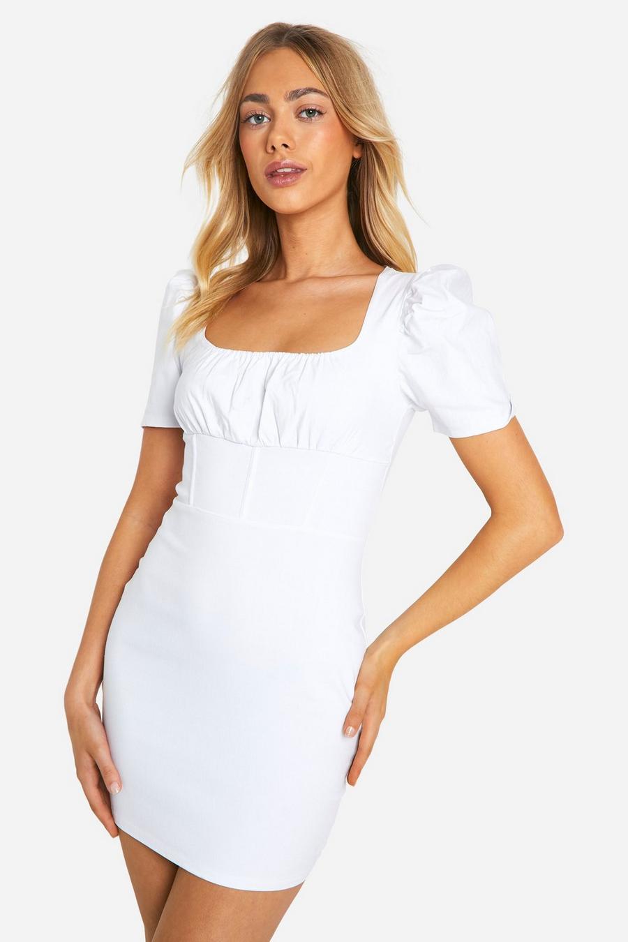 White Puff Sleeve Corset Mini Dress