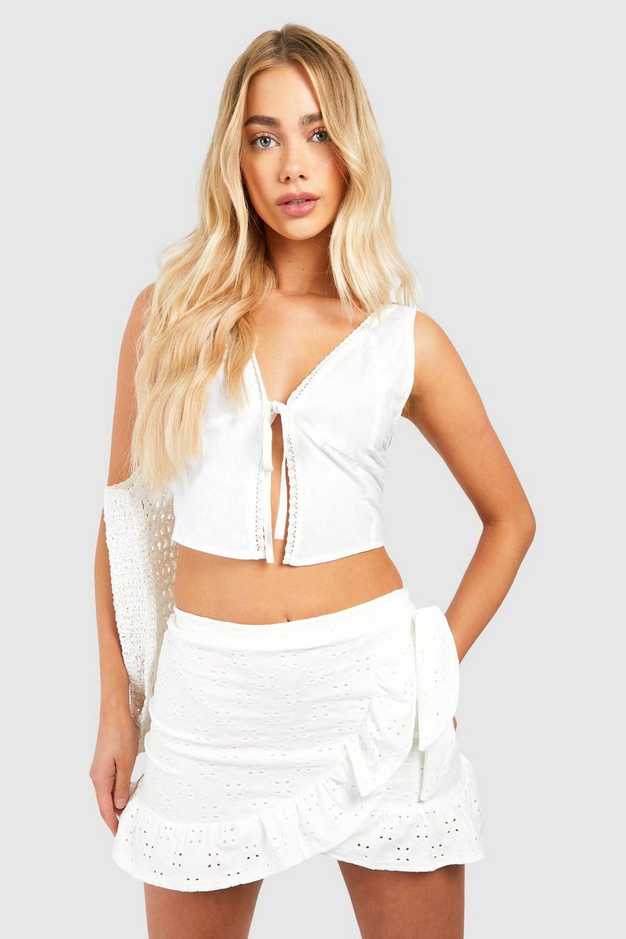 Broderie Frill Mini Skirt, White