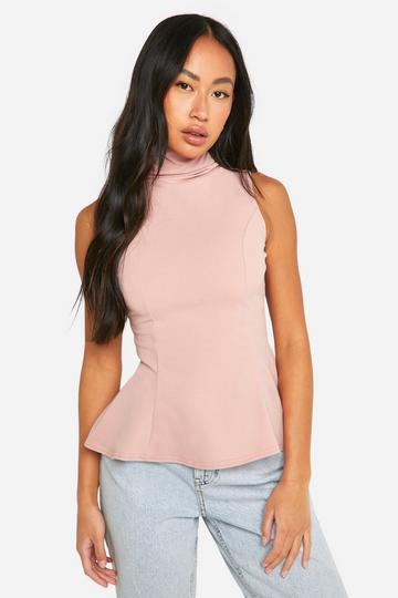 Crepe Seam Detail Pep Hem Blouse rose