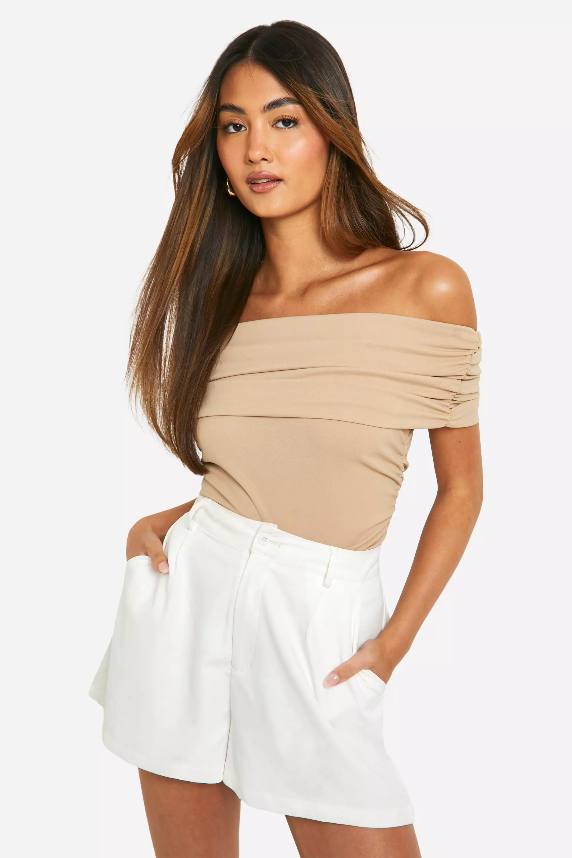 Stone Crepe Bardot Ruched Top alternative image