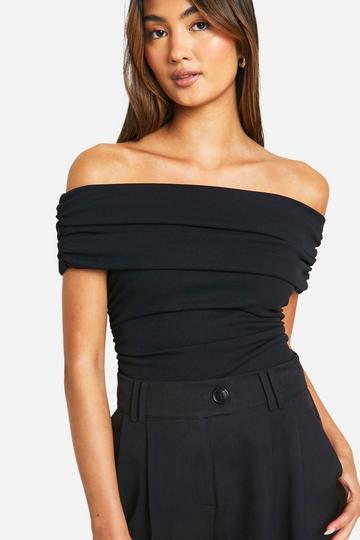 Crepe Bardot Ruched Top black