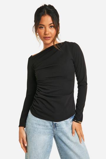 Crepe Slash Neck One Shoulder Blouse black