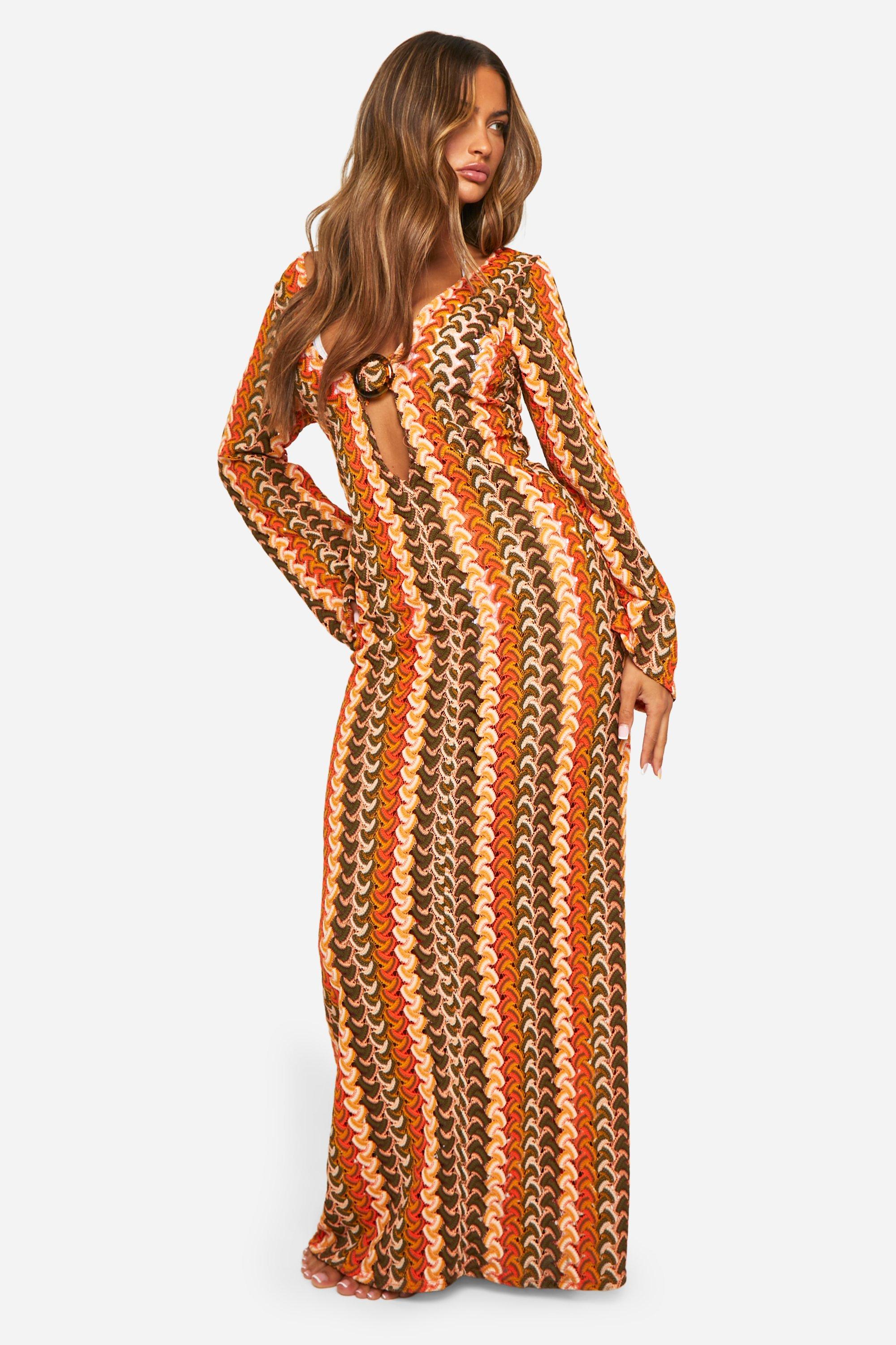 Stripe Knit O ring Beach Maxi Dress boohoo UK