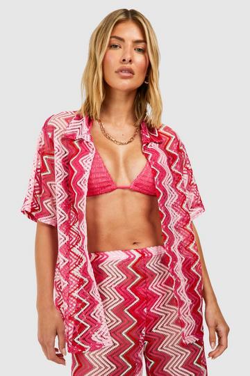 Gebreide Zig Zag Strand Blouse pink