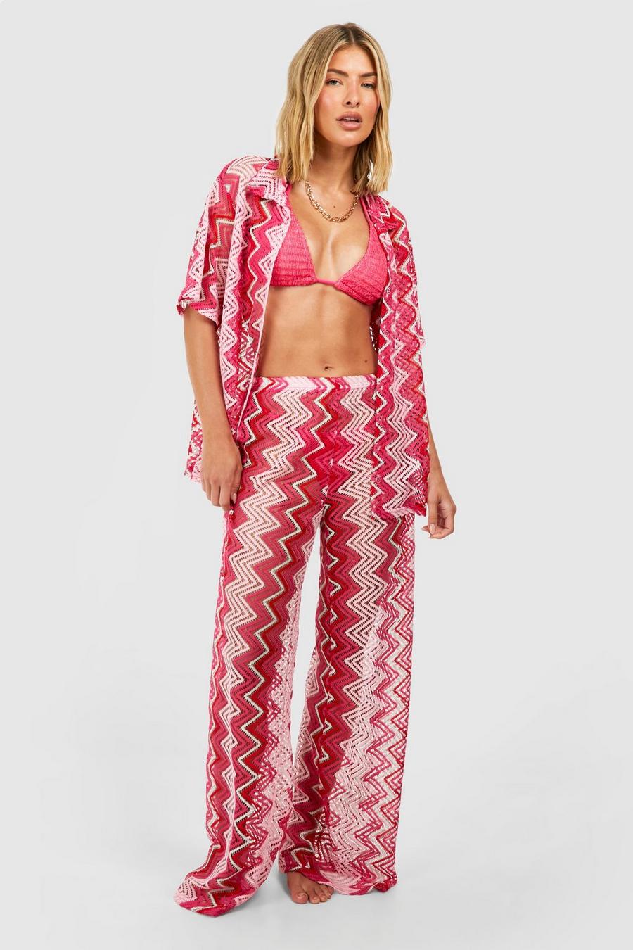Pantalon de plage en maille zigzag, Pink image number 1