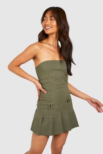 Pinstripe Bandeau Tennis Romper khaki