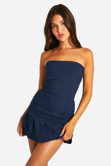 Pinstripe Bandeau Tennis Romper blue