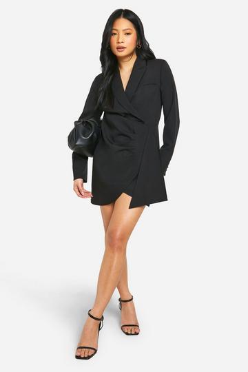 Petite Draperad kavajklänning med omlott black