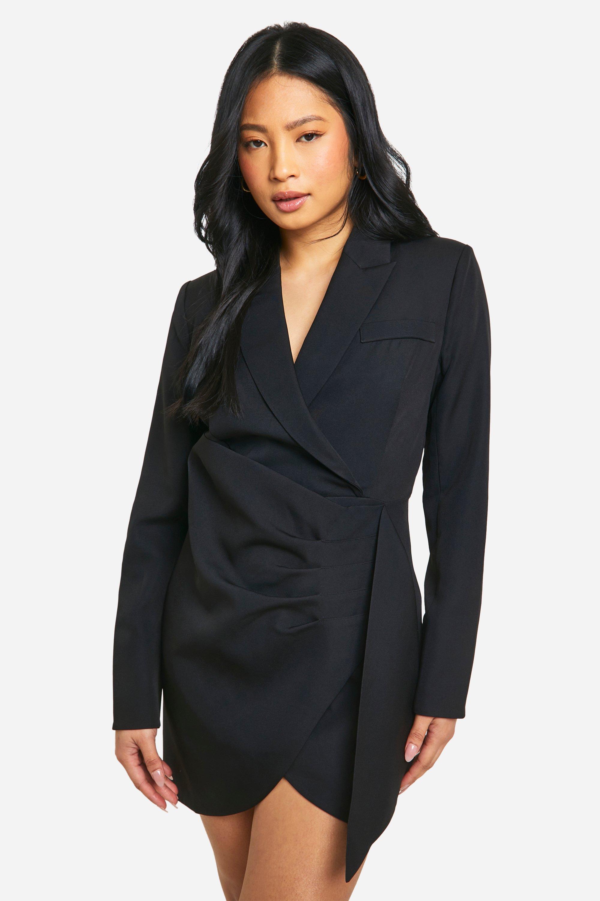 Petite Drape Detail Wrap Blazer Dress boohoo